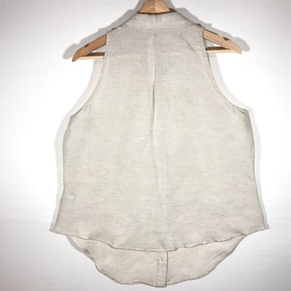 Boston Proper Women's Medium Beige Linen Blend Sleeveless Button Up Shirt - Picture 4 of 9